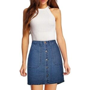 Lexi Womens Super Comfy Stretch Denim Skirt, Blue, 14